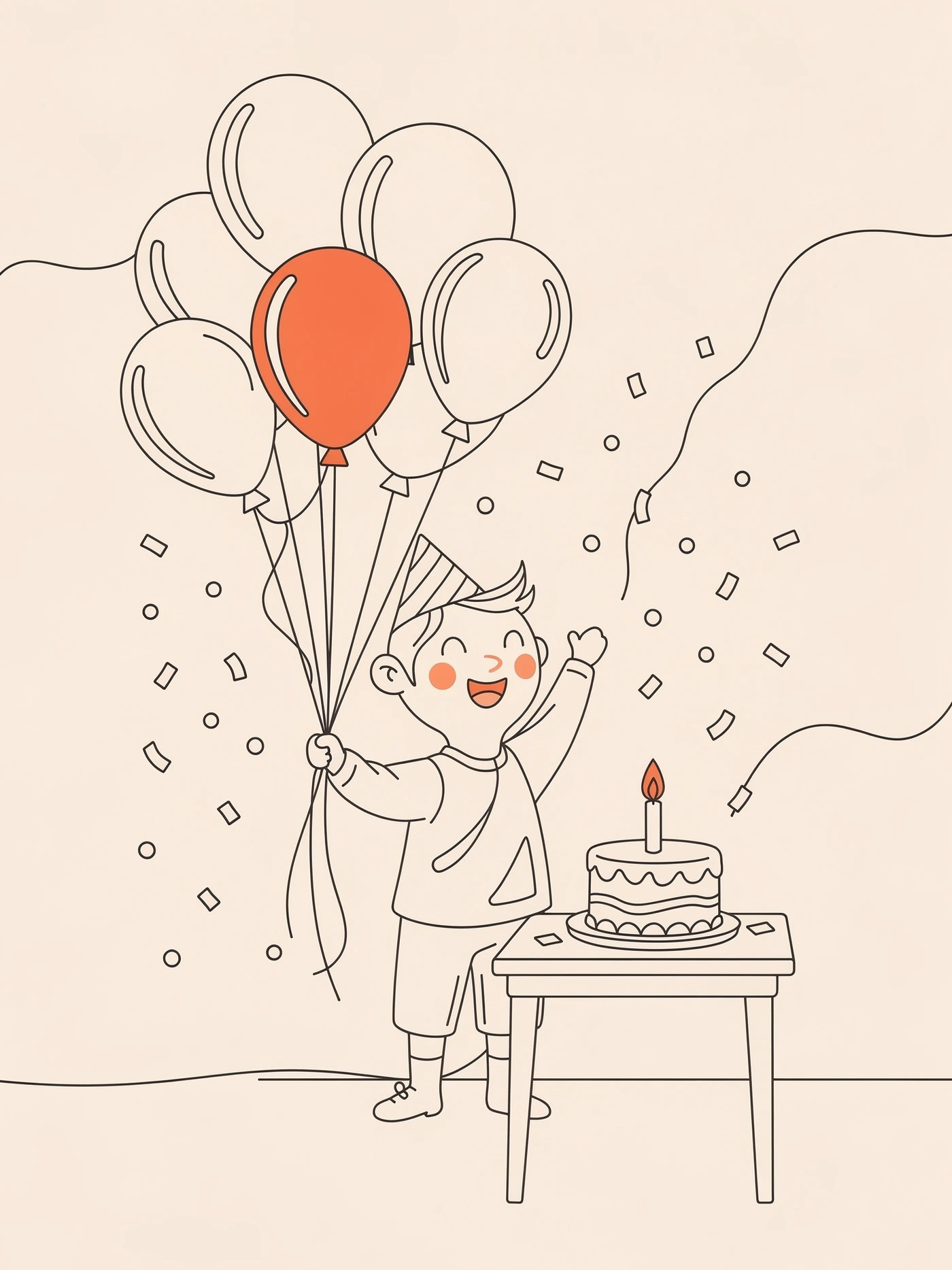 Birthday — Lineart 60 — a free orange birthday invitation template on InviteDrop
