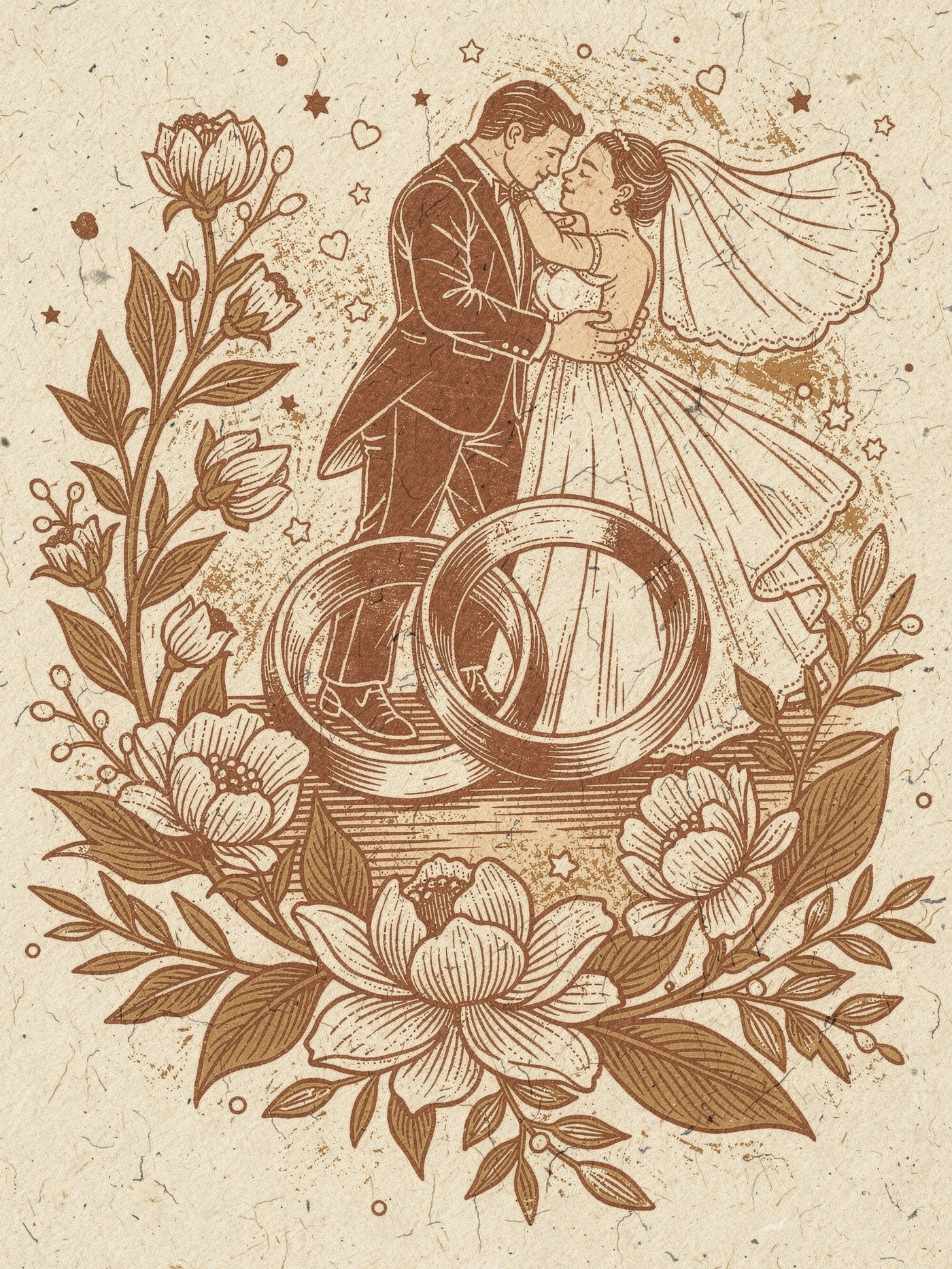 Congratulations — Linocut 47 — a free orange wedding invitation template on InviteDrop