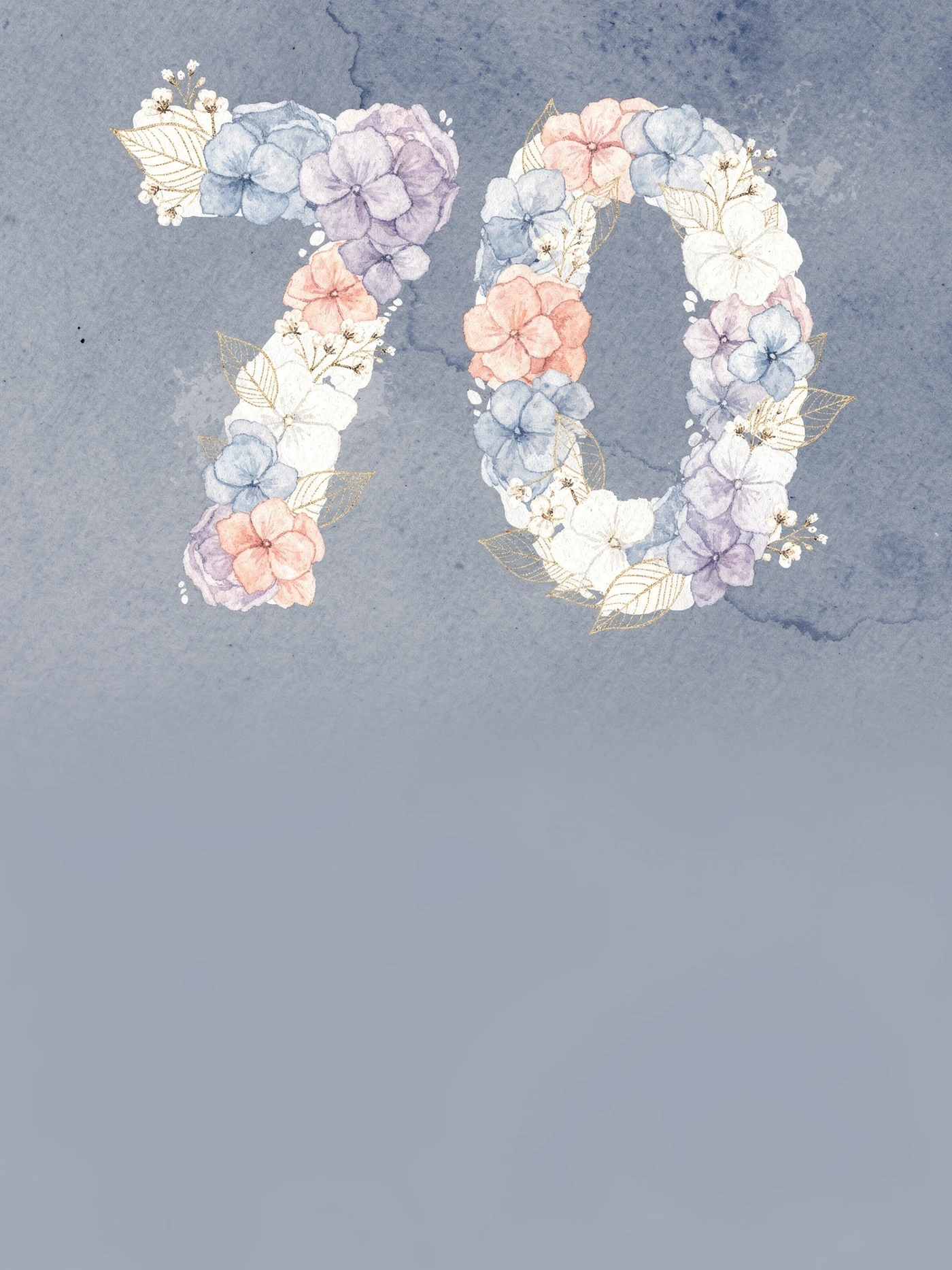 70th — Floral Dusty Blue — a free blue birthday invitation template on InviteDrop