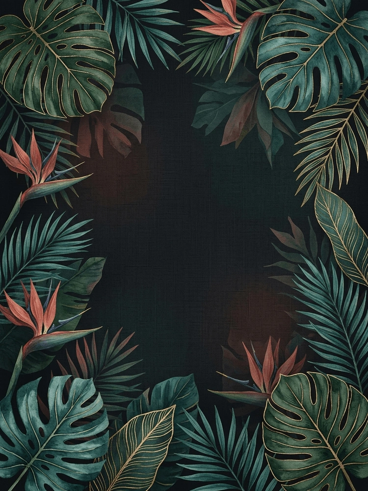 Moody Tropics — a free black birthday invitation template on InviteDrop