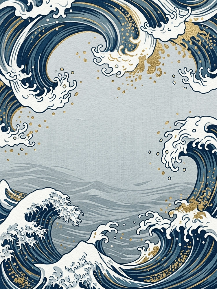 Japanese Wave — a free gold birthday invitation template on InviteDrop