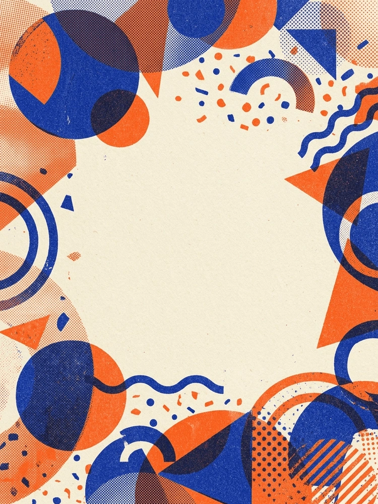 Risograph Geo Party — a free neutral birthday invitation template on InviteDrop