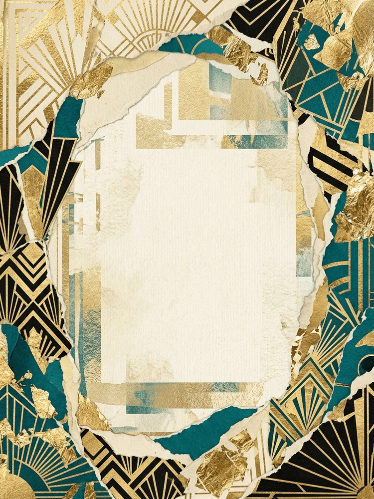 Art Deco Collage — a free gold birthday invitation template on InviteDrop