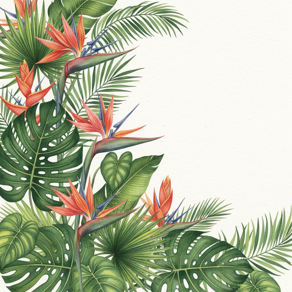 Tropical Luxe — a free botanical birthday invitation template on InviteDrop