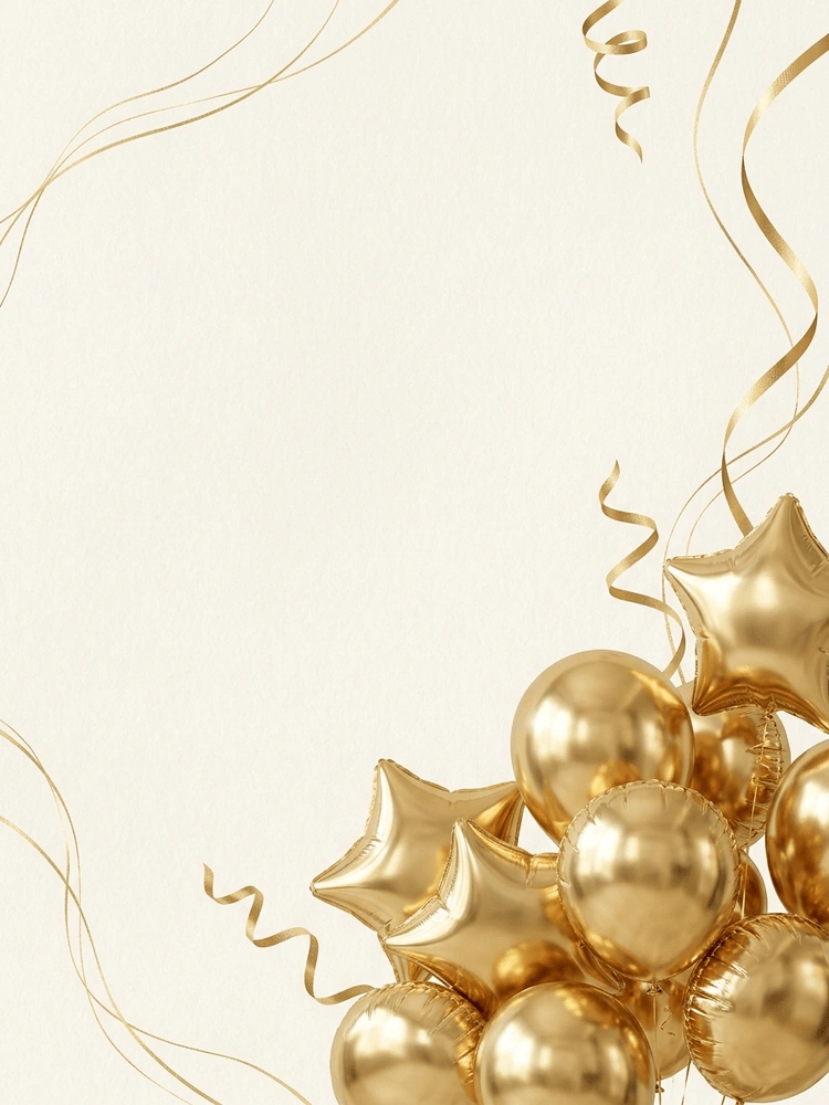 Big Balloons — a free gold birthday invitation template on InviteDrop