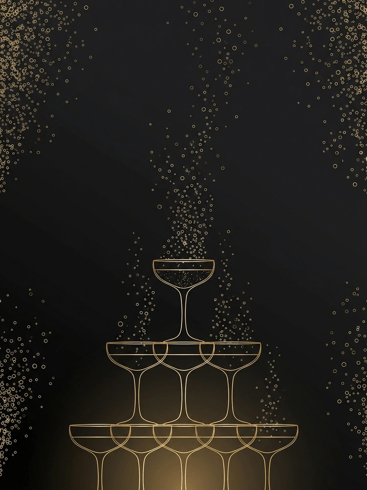 Tower of Bubbly — a free gold birthday invitation template on InviteDrop