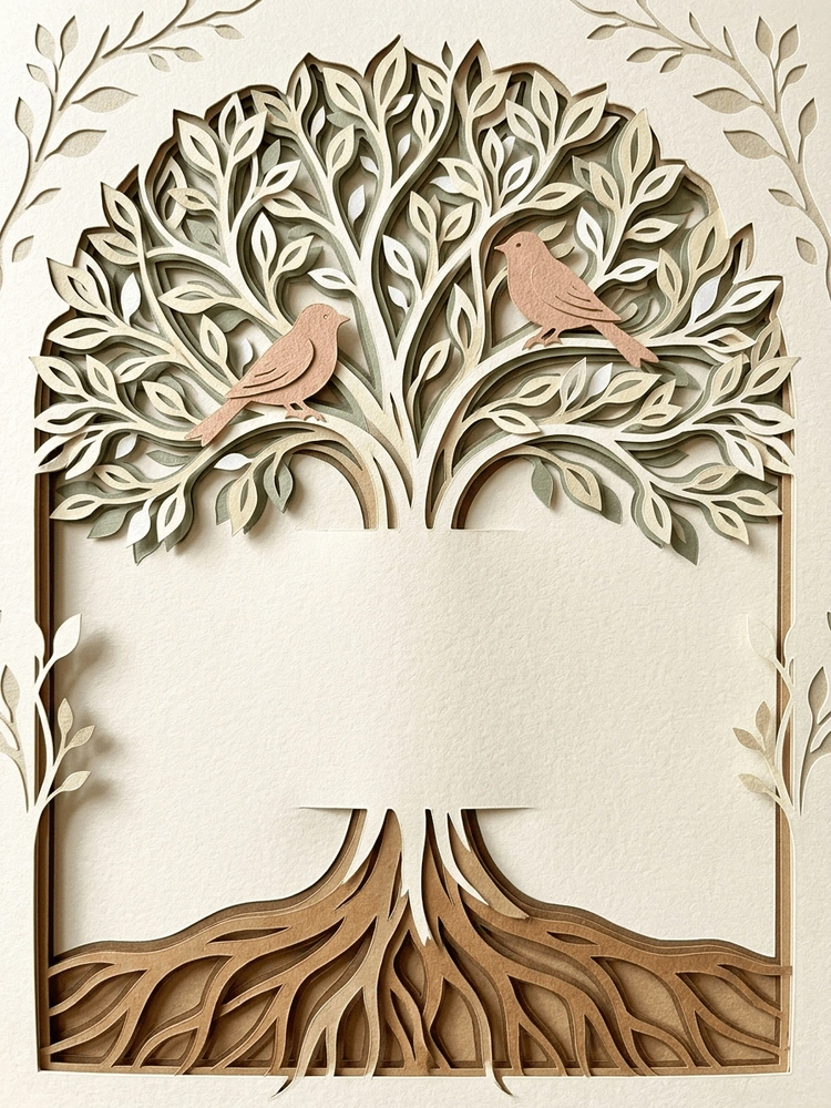 Paper Cut Love Tree — a free classic anniversary invitation template on InviteDrop