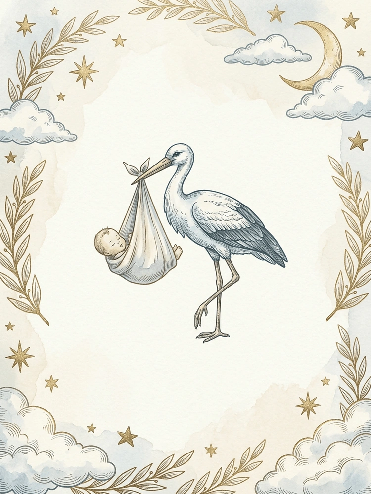 Vintage Stork — a free classic baby shower invitation template on InviteDrop