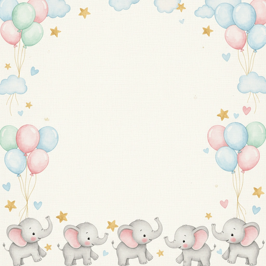 Elephant Parade — a free blue baby shower invitation template on InviteDrop