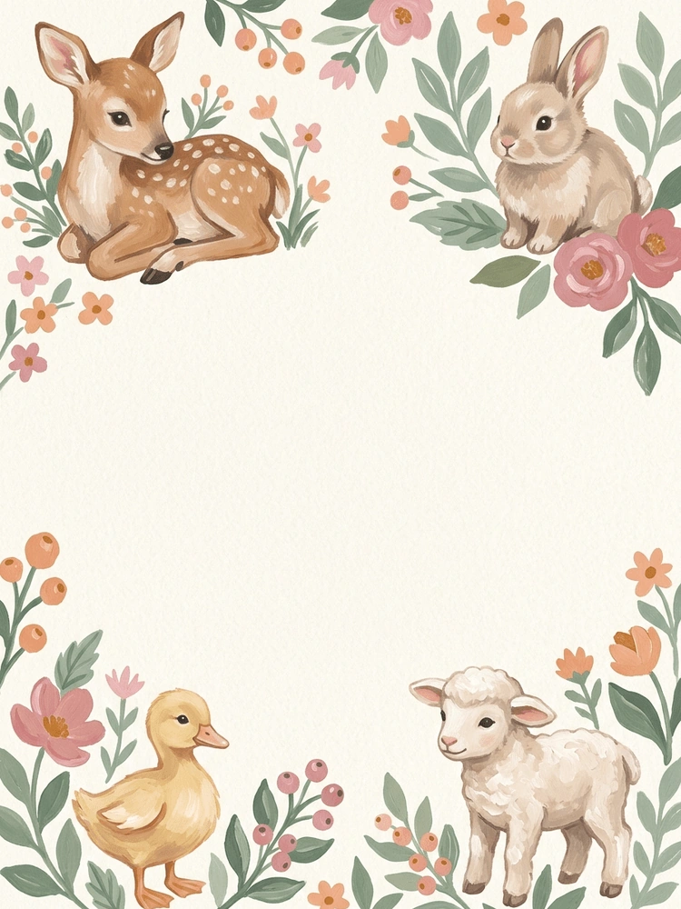 Gouache Nursery Animals — a free classic baby shower invitation template on InviteDrop
