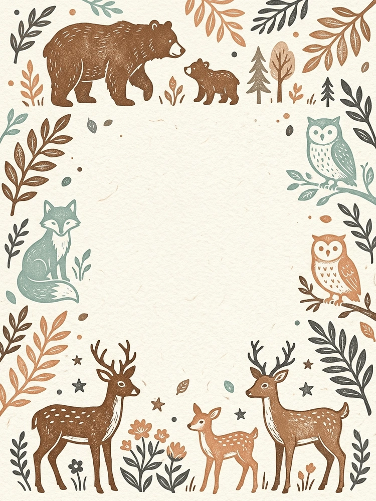 Woodblock Animals — a free classic baby shower invitation template on InviteDrop