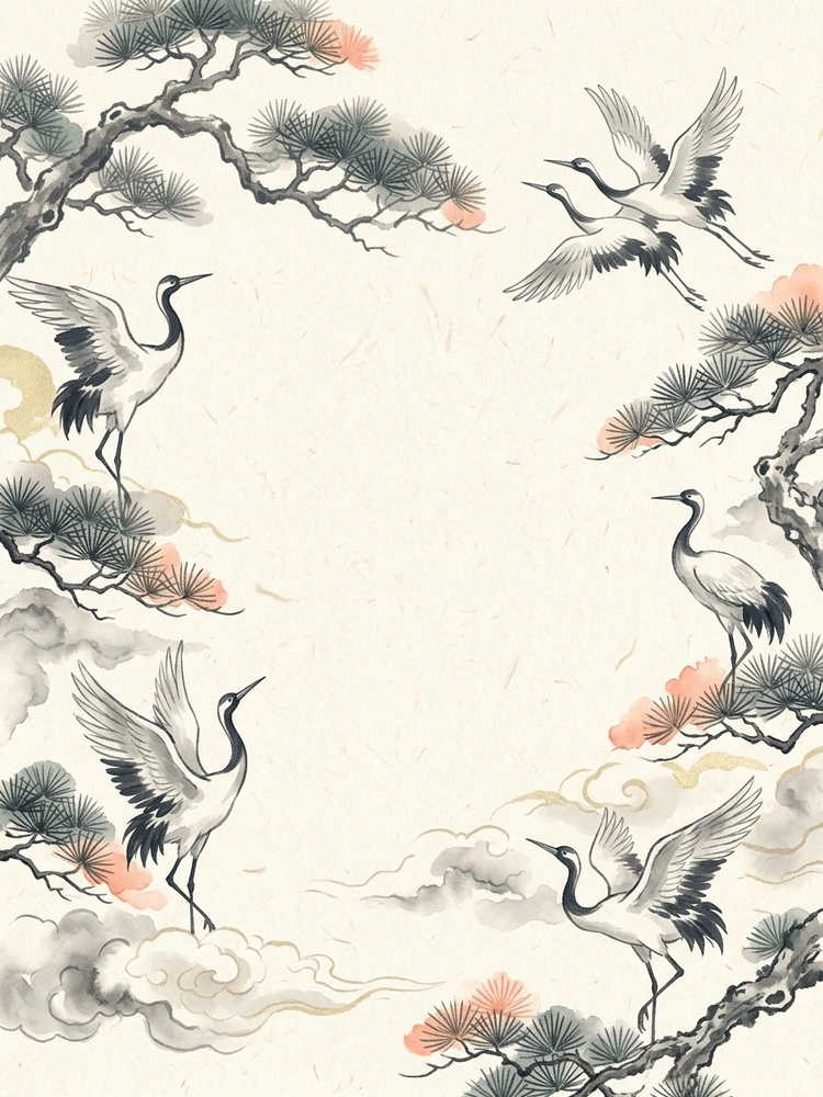 Shan Shui Cranes — a free classic baby shower invitation template on InviteDrop