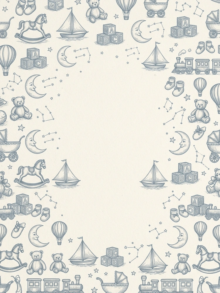 Nursery Toile — a free blue baby shower invitation template on InviteDrop