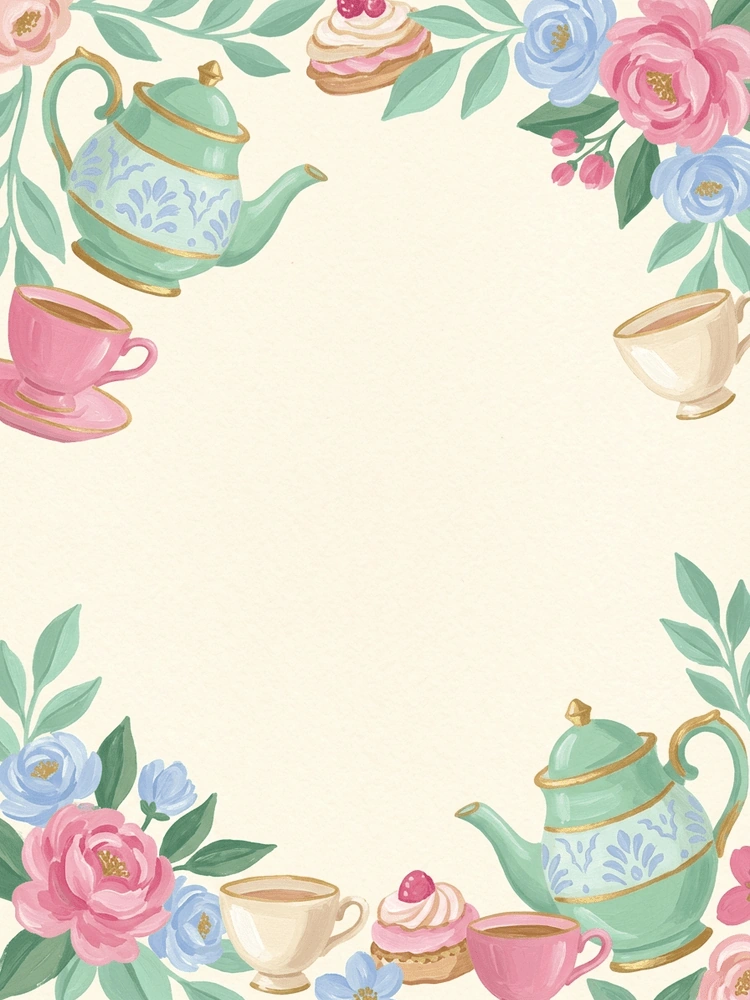 Gouache Tea Party — a free pink bridal shower invitation template on InviteDrop