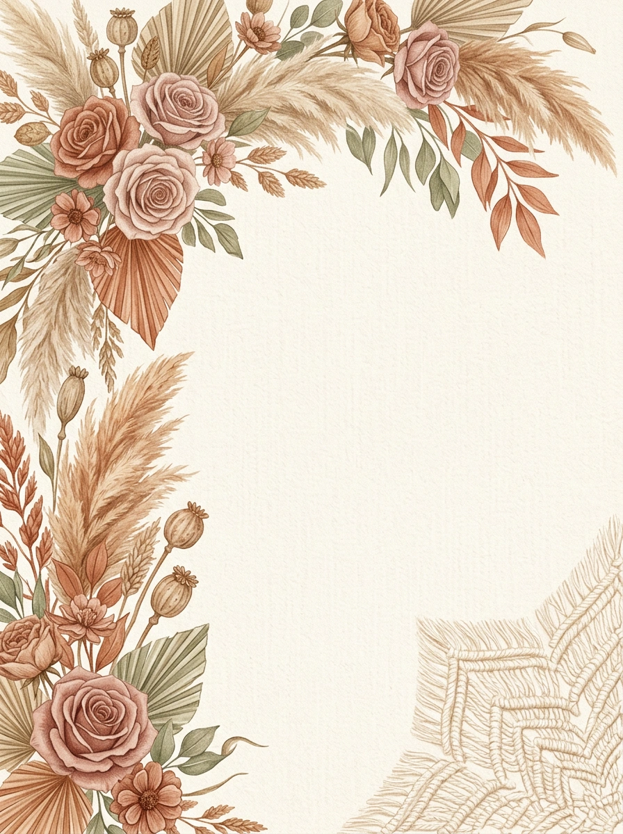 Boho Dried Floral — a free gold engagement invitation template on InviteDrop