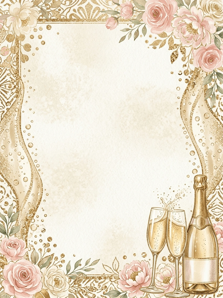 Champagne Pop — a free gold engagement invitation template on InviteDrop