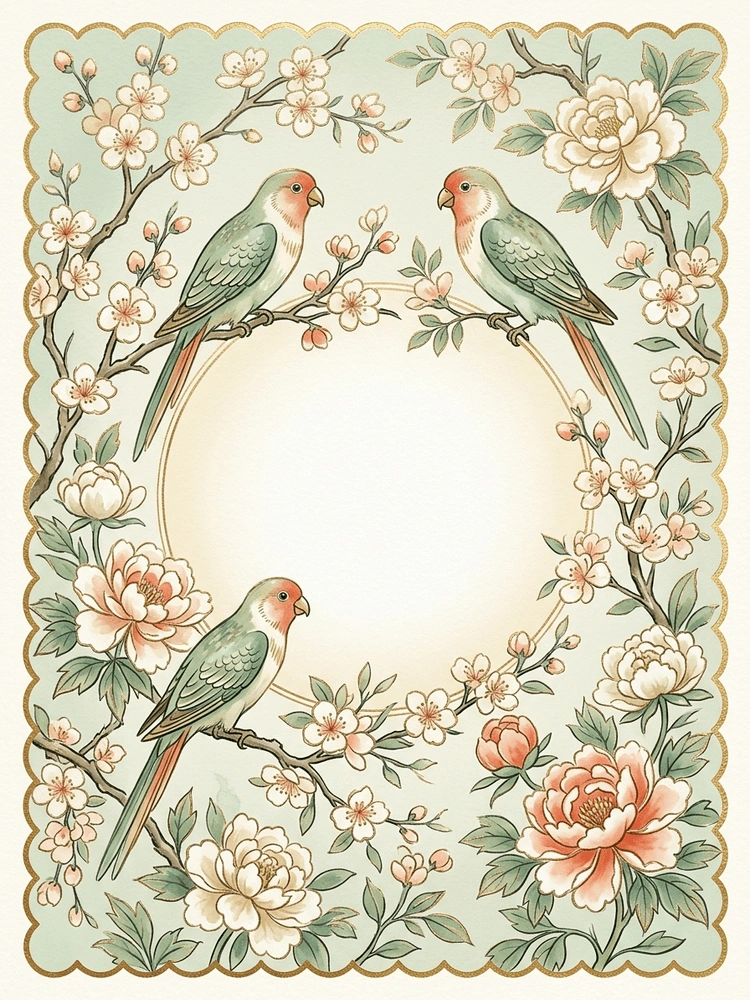 Chinoiserie Lovebirds — a free classic engagement invitation template on InviteDrop