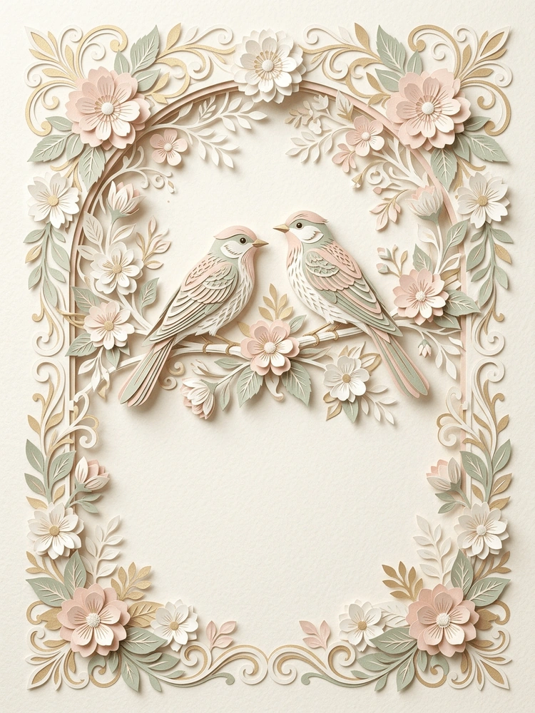 Paper Cut Love Birds — a free classic engagement invitation template on InviteDrop