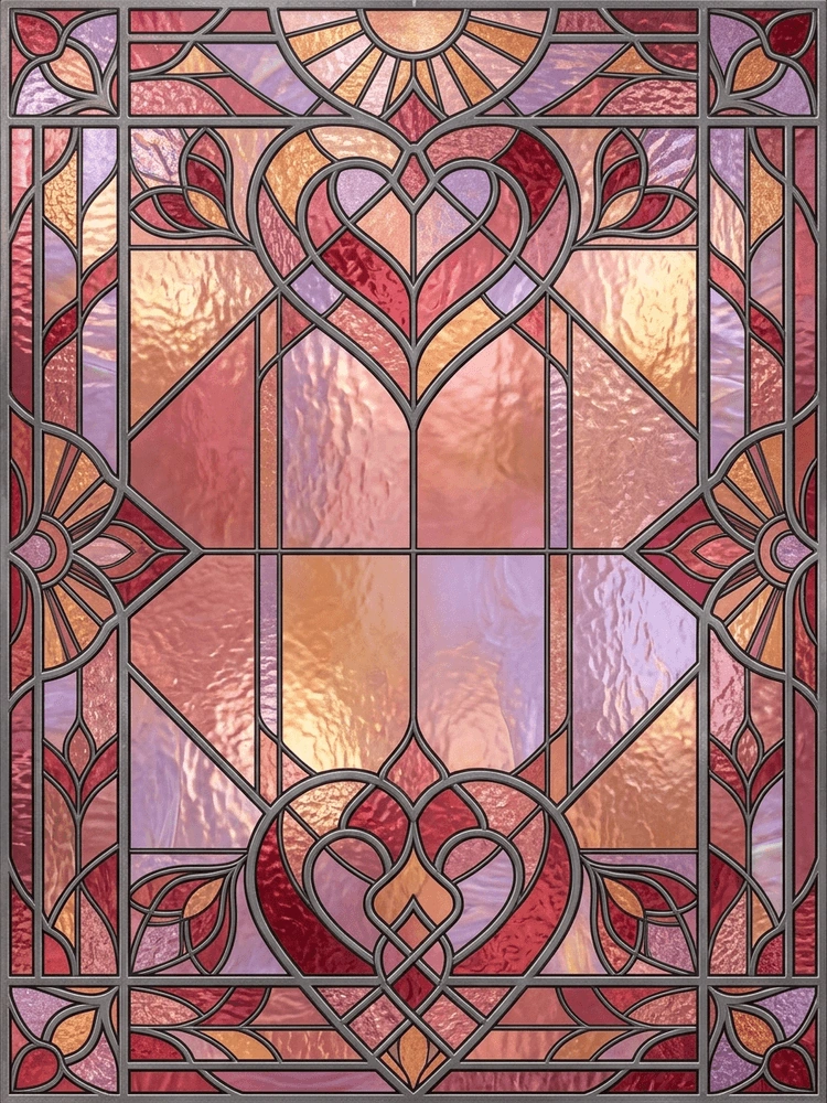 Stained Glass Hearts — a free classic engagement invitation template on InviteDrop