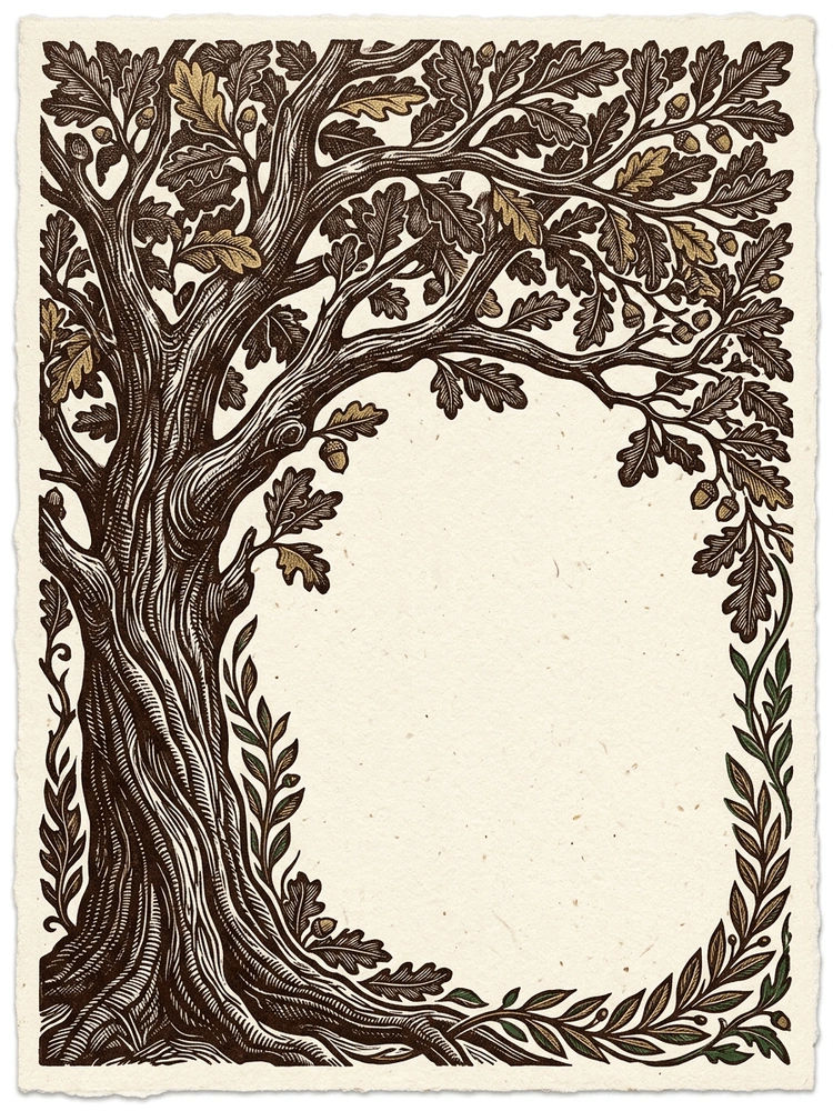 Woodcut Oak — a free gold graduation invitation template on InviteDrop