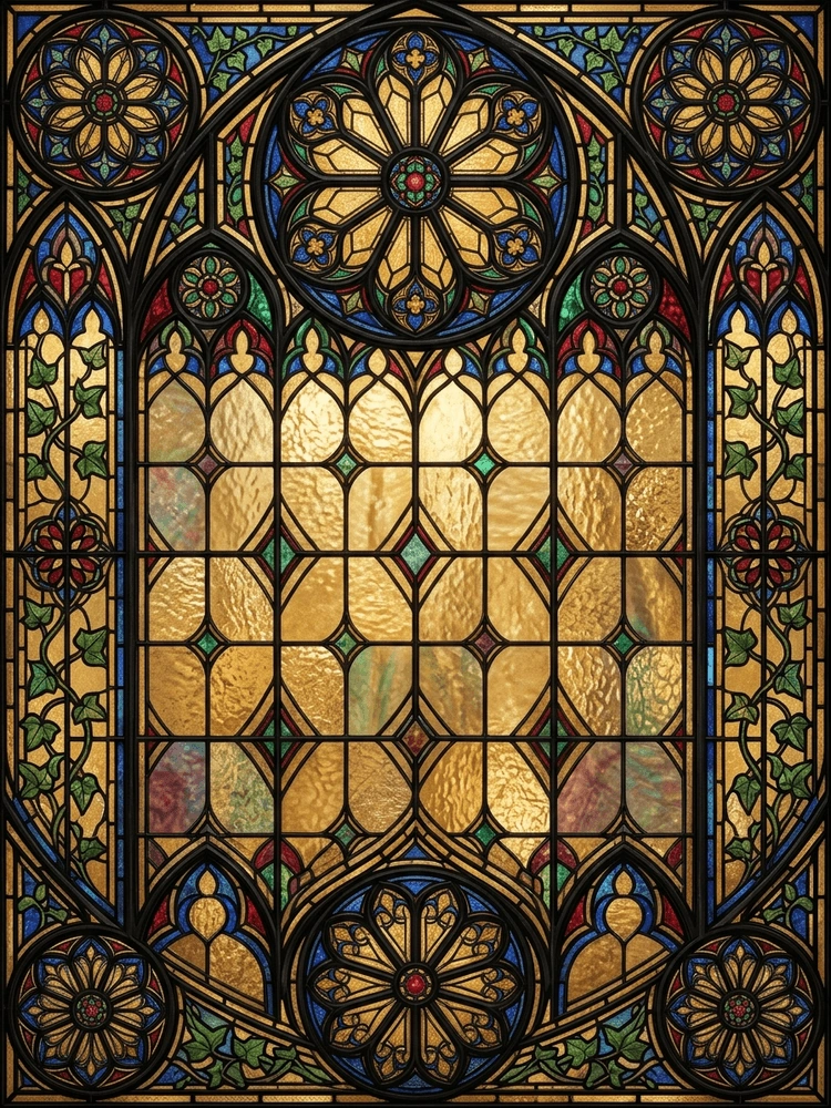 Stained Glass Achievement — a free gold graduation invitation template on InviteDrop