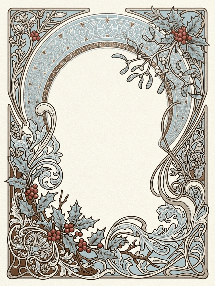 Mucha Winter — a free classic christmas invitation template on InviteDrop