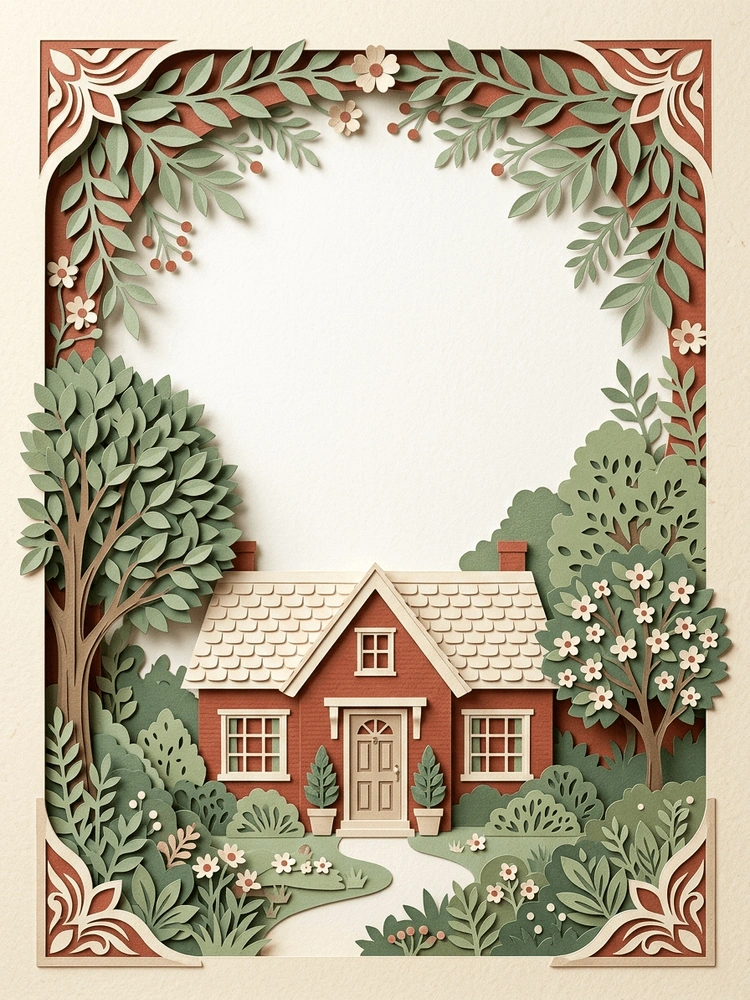 Paper Cut House — a free classic housewarming invitation template on InviteDrop