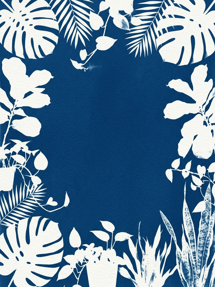 Cyanotype Houseplants — a free gold housewarming invitation template on InviteDrop