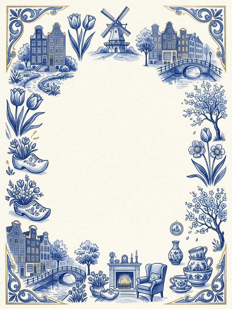 Delft House — a free classic housewarming invitation template on InviteDrop