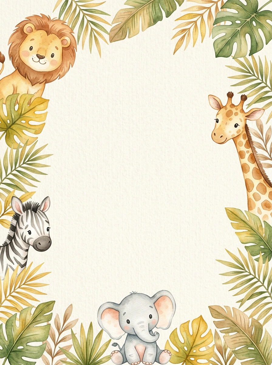 Safari Animals Kids birthday invitation template