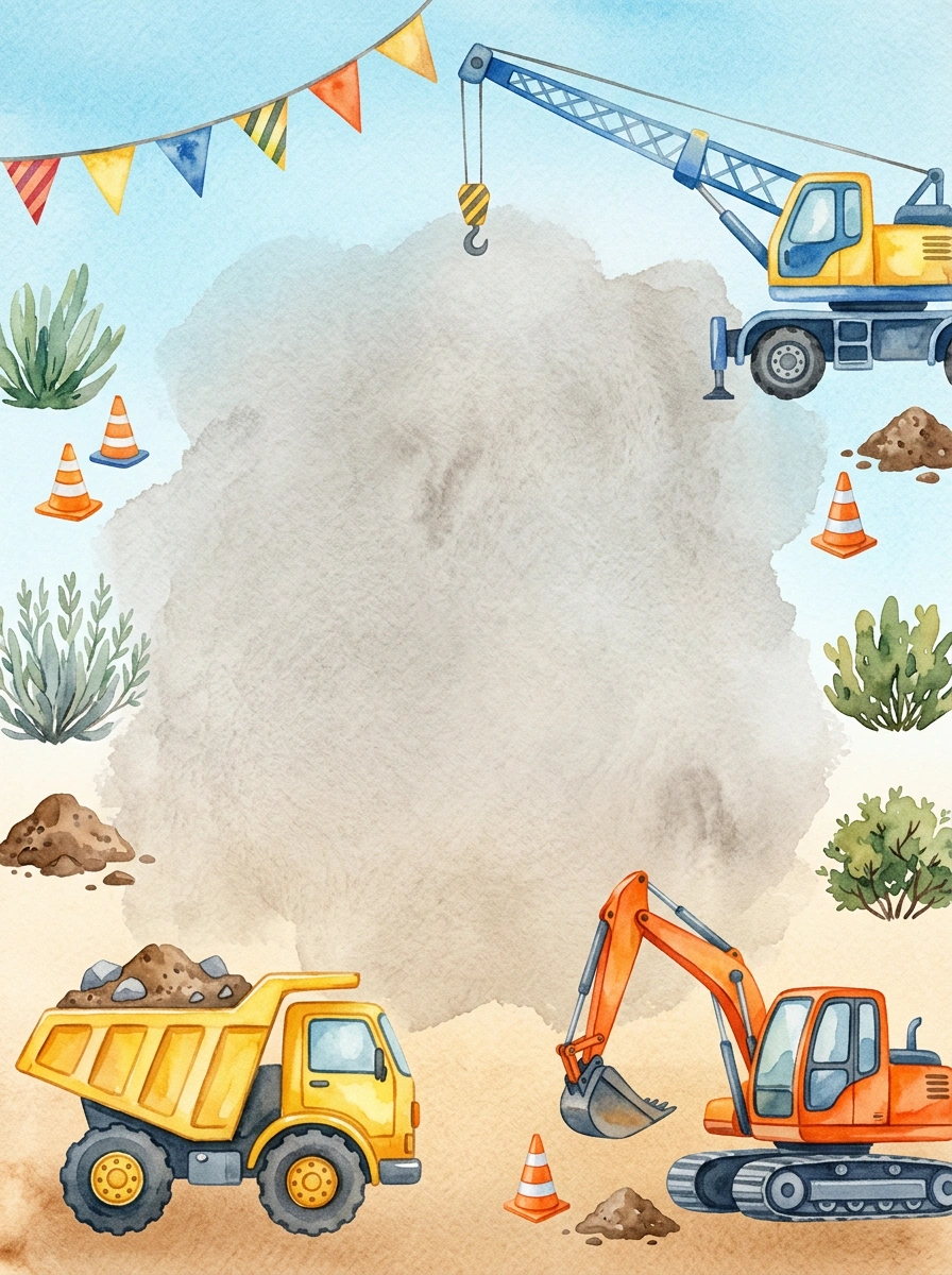 Construction Trucks birthday invitation template