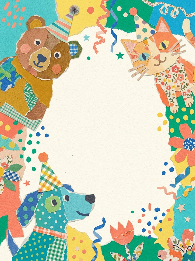 Collage Party Animals — a free pink birthday invitation template on InviteDrop