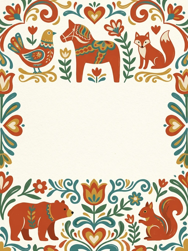 Scandi Folk Animals — a free pink birthday invitation template on InviteDrop