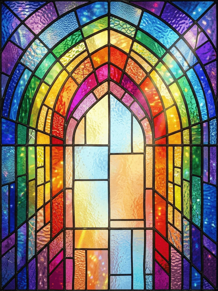 Stained Glass Rainbow — a free pink birthday invitation template on InviteDrop