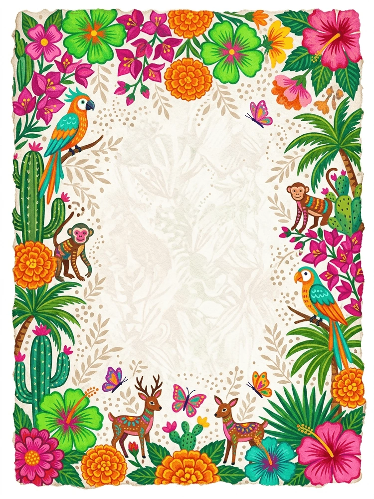 Frida Animals — a free pink birthday invitation template on InviteDrop