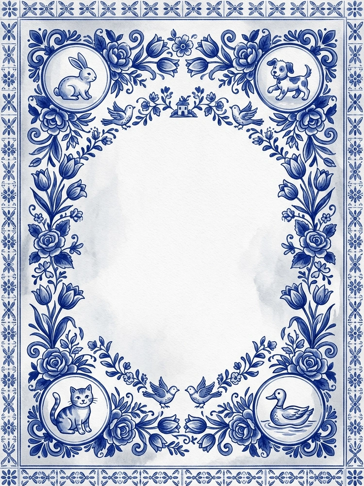 Delft Animals — a free pink birthday invitation template on InviteDrop