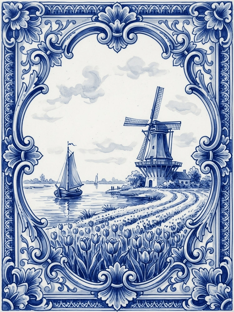 Delft Landscape — a free classic save the date invitation template on InviteDrop