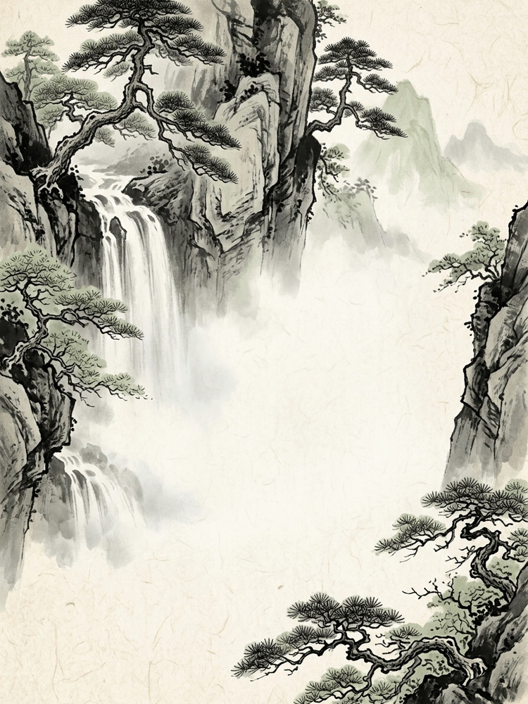 Shan Shui Waterfall — a free classic save the date invitation template on InviteDrop