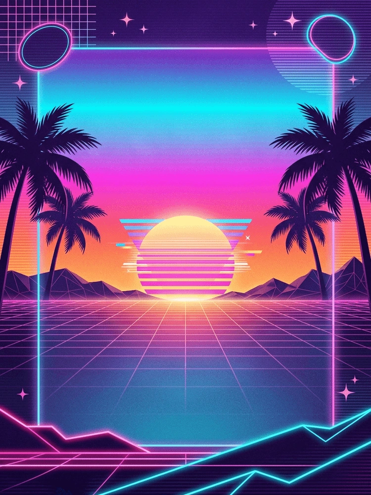 Vaporwave Sunset — a free purple birthday invitation template on InviteDrop
