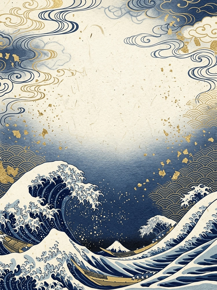 Ukiyo-e Wave — a free classic wedding invitation template on InviteDrop