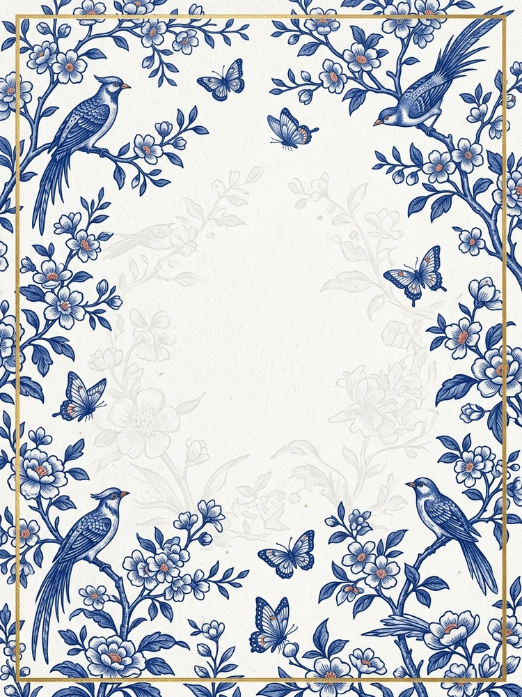 Chinoiserie Garden — a free classic wedding invitation template on InviteDrop