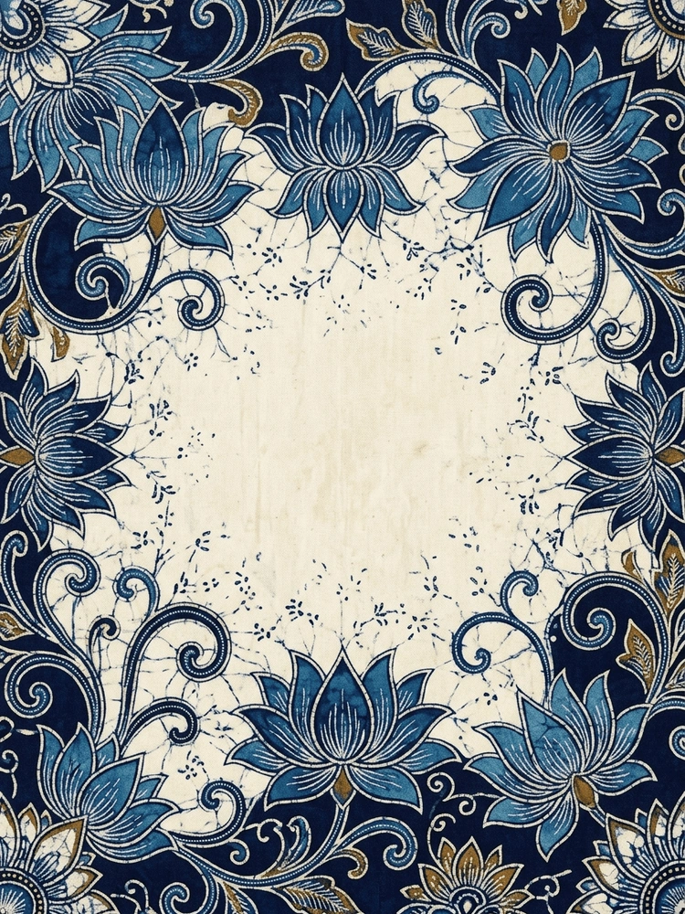 Batik Indigo Bloom — a free classic wedding invitation template on InviteDrop