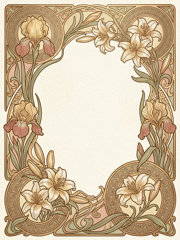 Mucha Nouveau — a free classic wedding invitation template on InviteDrop