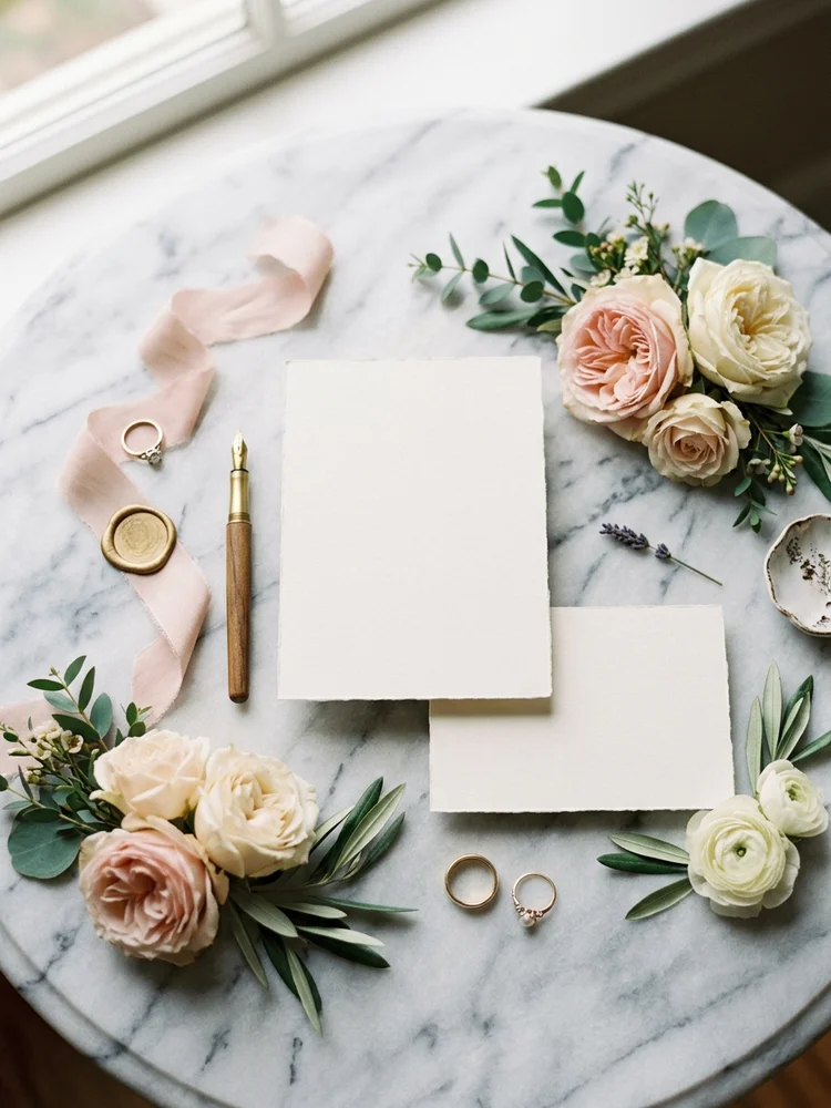 Right Stack — a free neutral wedding invitation template on InviteDrop